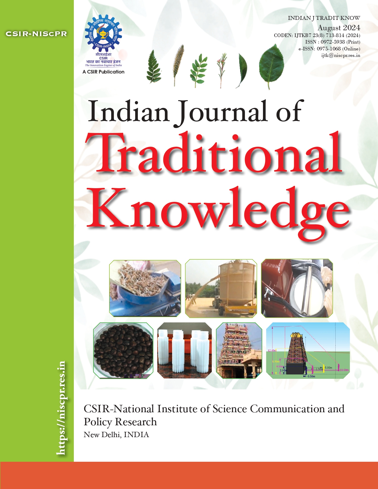 					View Vol. 23 No. 8 (2024): Indian Journal of Traditional Knowledge
				