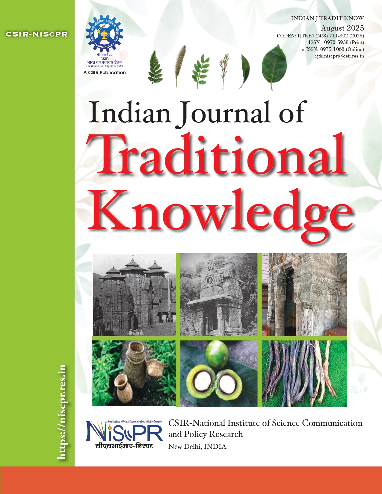 					View Vol. 24 No. 8 (2025): Indian Journal of Traditional Knowledge
				