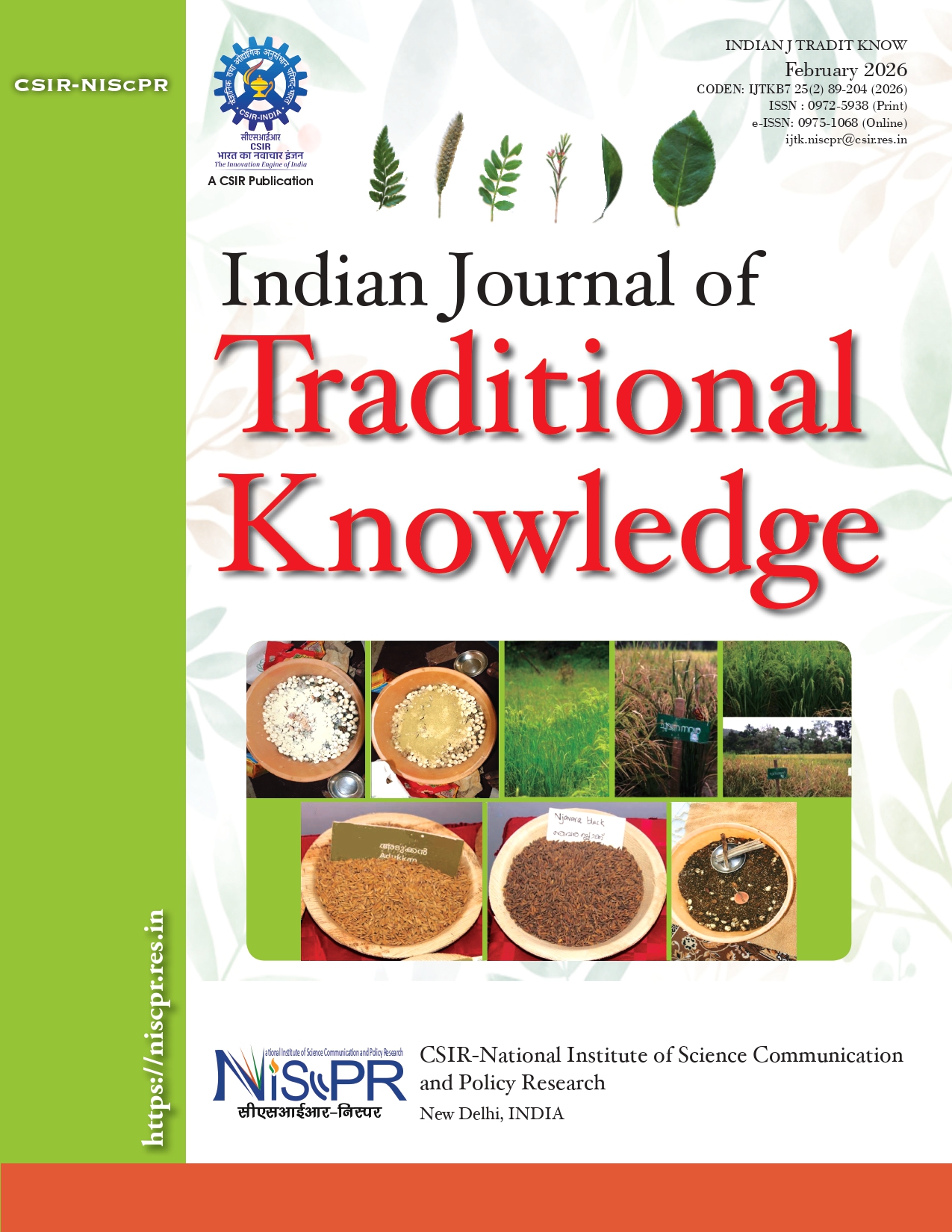 					View Vol. 25 No. 2 (2026): Indian Journal of Traditional Knowledge
				